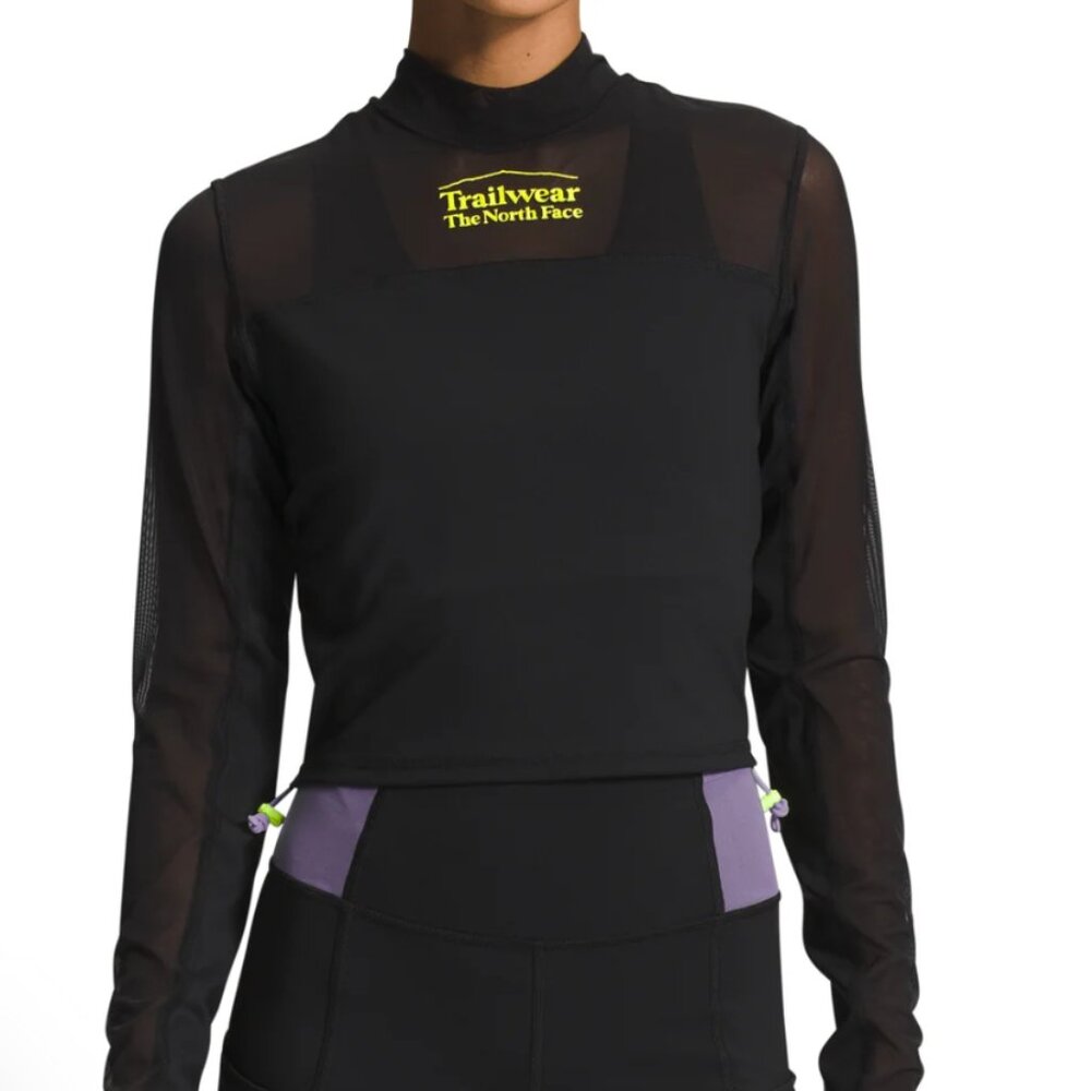 The North Face Women's Black Mesh Long Sleeve Top with Yellow Logo